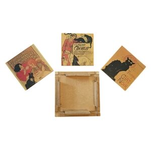 Vintage Wooden Cat Art Coasters Set Of 3